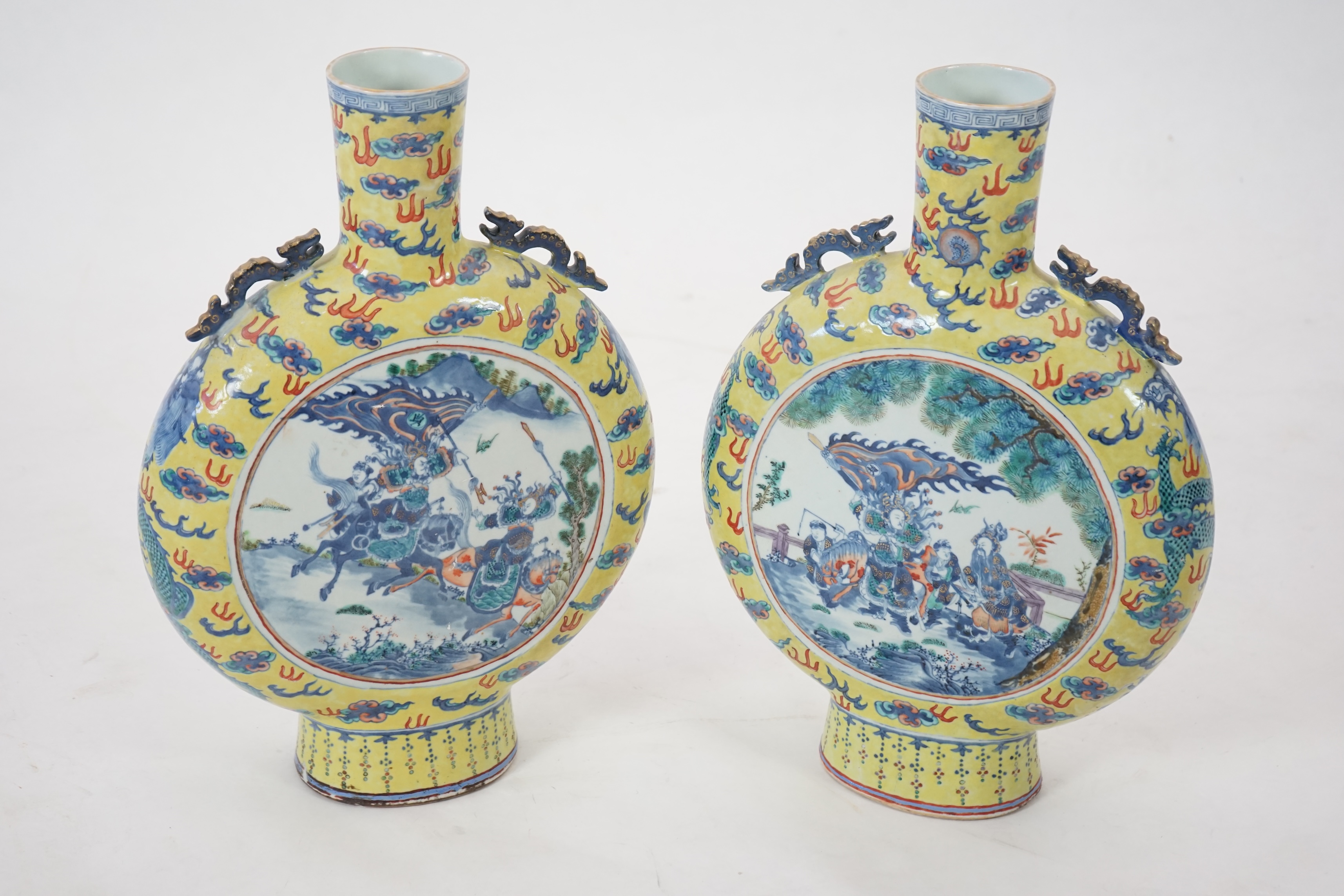 A pair of impressive Chinese yellow ground moonflasks, late 19th century